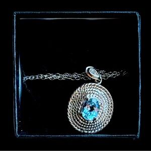 STUNNING GENUINE DIAMOND 1.0ct SWISS BLUE TOPAZ 925 DESIGNER NECKLACE